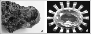 рис. 96. природный гранат (а) и обработанный александрит (б) – полудрагоценные камни, содержащие алюминий